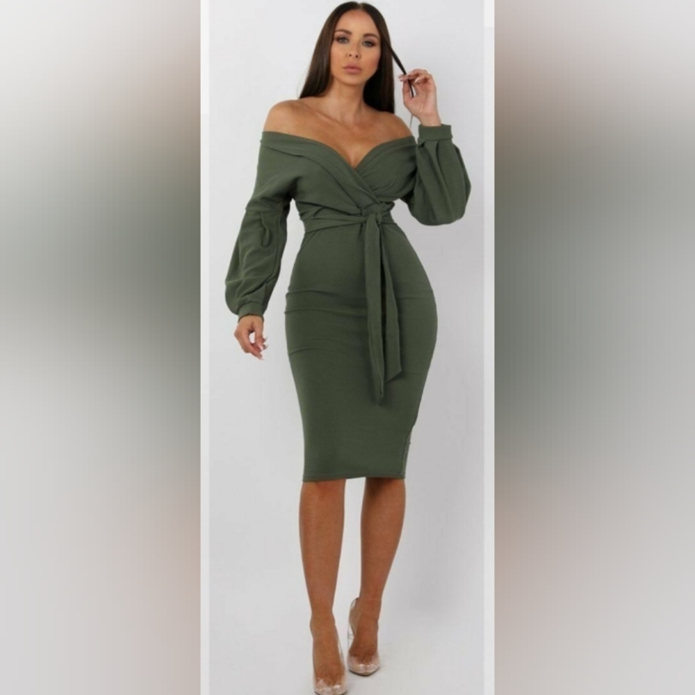 Khaki Midi Bodycon Dress